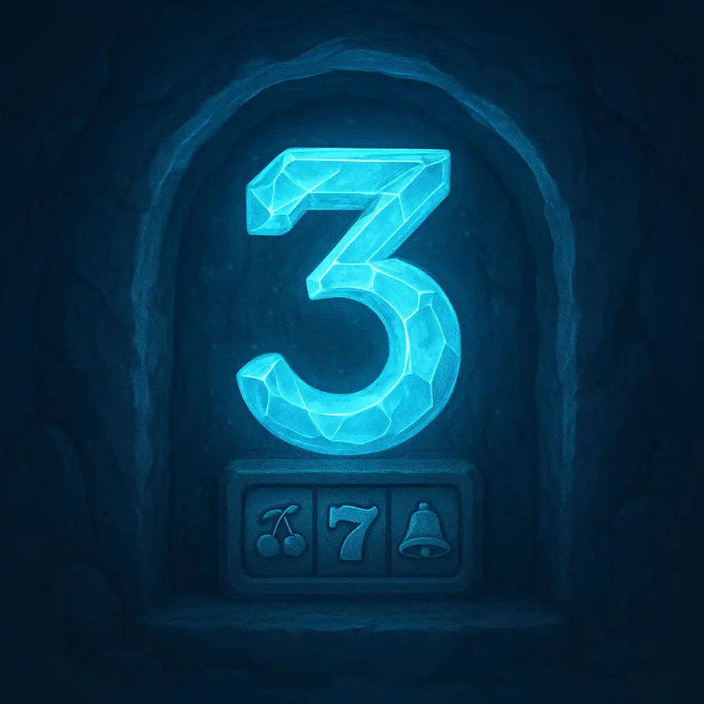 Glowing crystal numeral three marking the play step at 24Magic